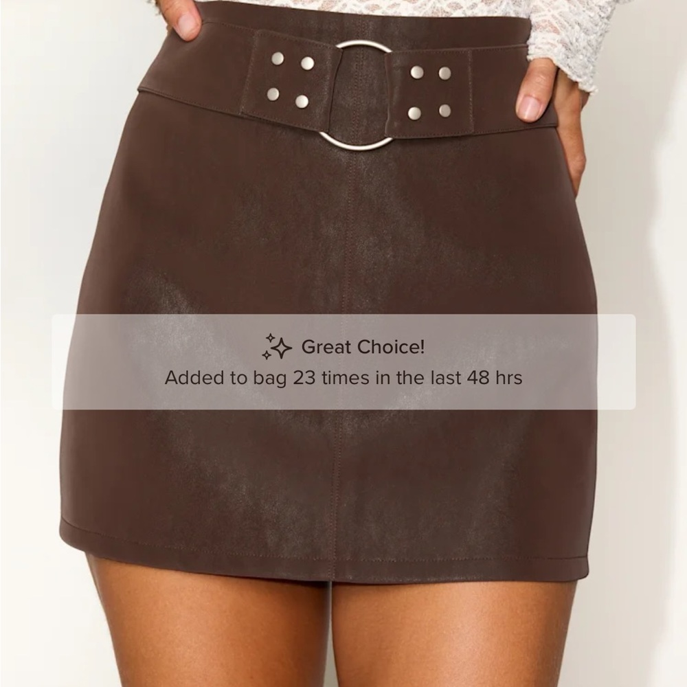 Lulu's Brown Faux Leather Mini Skirt with Buckle Waist